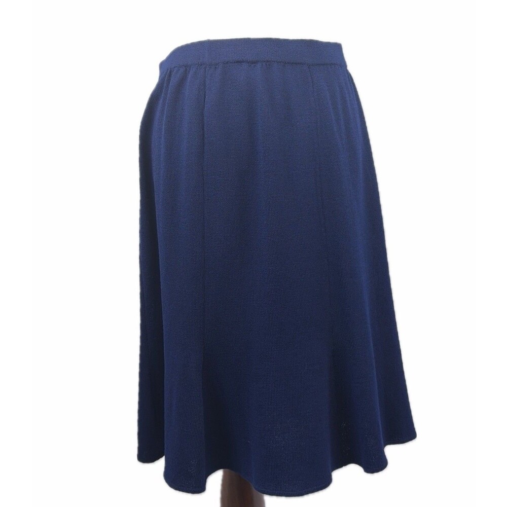 St John Collection Santana Knit Blue Flare Skirt Size 12 Pull On 23”Quiet Luxury